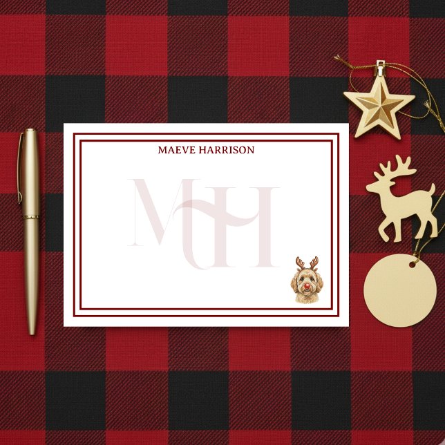 Custom Monogram Holiday Golden Doodle Reindeer Post-it Notes (Gift custom holiday stationery to the dog lover in your life! )