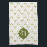 Custom Monogram Holly Christmas Kitchen Towel<br><div class="desc">Custom Monogram Holly Christmas Kitchen Towel.  A sweet holly berry chevron pattern over a cream background.   Such a fun way to add a "Christmas touch" to your kitchen during the holiday season.  Makes a great gift!</div>