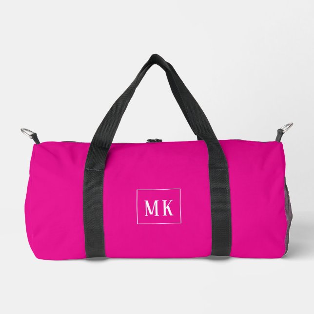 Custom monogram, hot pink all over duffle bag (Front)