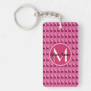Custom Monogram Hot Pink Deer, Personalised Name Key Ring