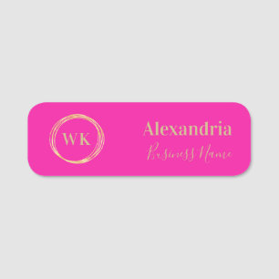 Custom Monogram Hot Pink Gold Employee Name Tag