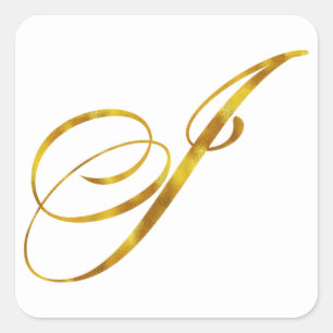 Custom Monogram I Faux Gold Foil Monograms Initial Square Sticker