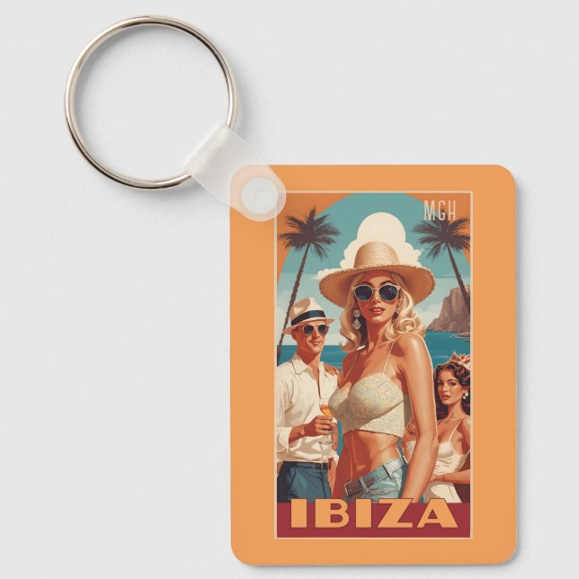 Custom Monogram Ibiza, Spain Travel Poster Key Ring (Front)
