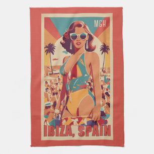 Custom Monogram Ibiza, Spain Travel Poster Tea Towel