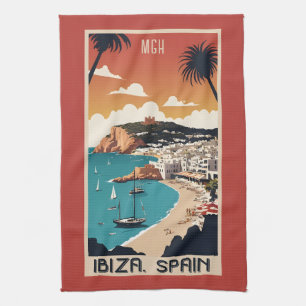 Custom Monogram Ibiza, Spain Travel Poster Tea Towel