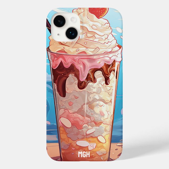 Custom Monogram Ice Cream Milkshake Case-Mate iPhone Case (Back)