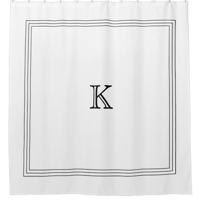 Custom Monogram in Classic Black and White Shower Curtain (Front)