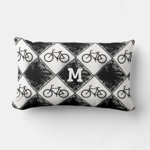custom Monogram Initia on black white Bike Lumbar Cushion