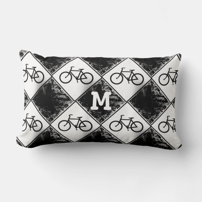custom Monogram Initia on black white Bike Lumbar Cushion (Front)