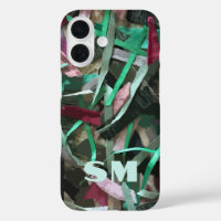 Custom Monogram Initial Abstract Stripes Green Red