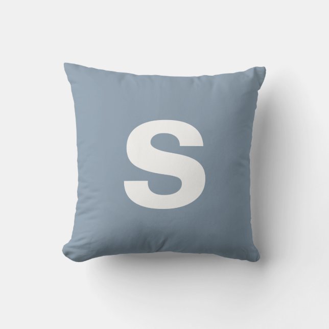 Custom Monogram Initial Dusty Blue Cushion (Front)