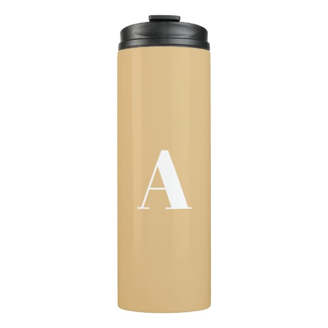 Custom monogram initial letter camel white thermal tumbler (Front)