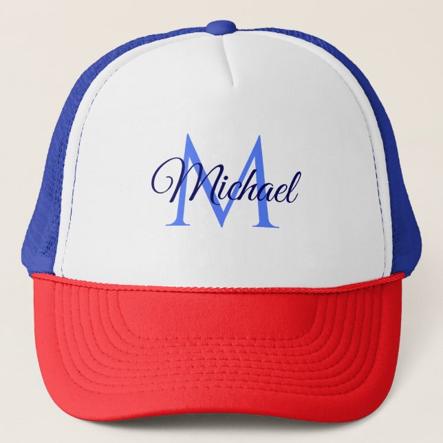 Custom Monogram Initial Letter Name Template Trucker Hat (Front)