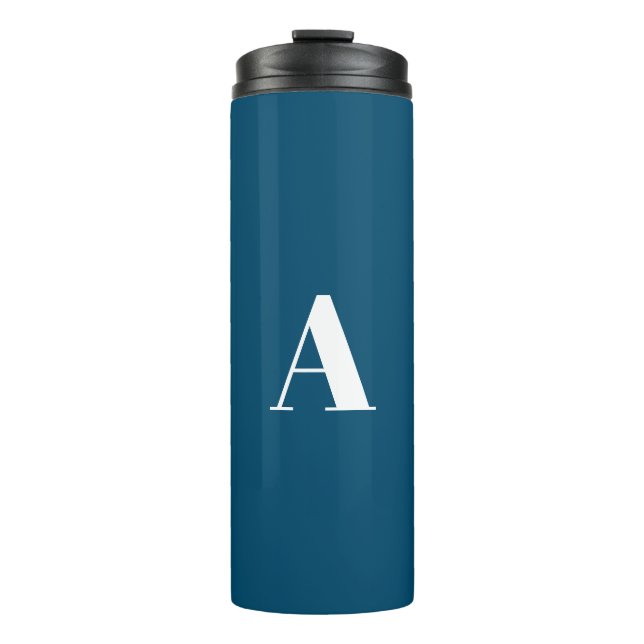 Custom monogram initial letter teal blue white thermal tumbler (Front)