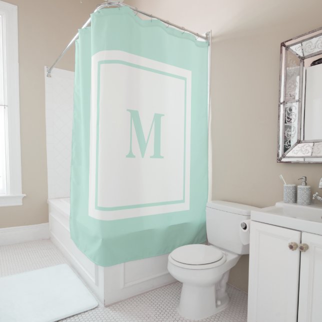Custom Monogram Initial Mint Green Shower Curtain (In Situ)