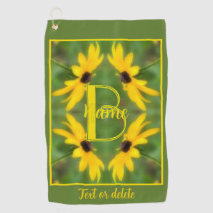 Custom Monogram Initial Name Black Eyed Susan Art Golf Towel