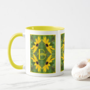 Custom Monogram Initial Name Black Eyed Susan Art Mug