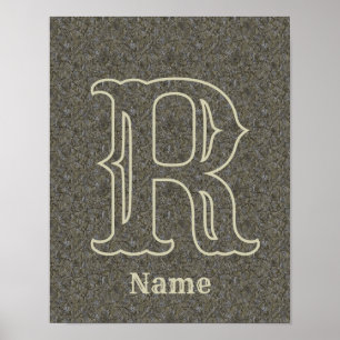 Custom Monogram Initial Name Brown Floral Poster
