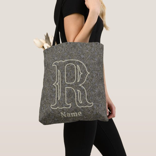 Custom Monogram Initial Name Brown Floral Tote Bag (Close Up)