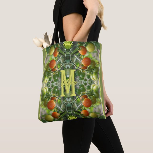 Custom Monogram Initial Name Cherry Tomatoes Tote Bag (Close Up)