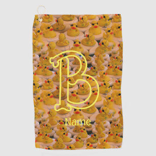 Custom Monogram Initial Name Cute Rubber Ducks Golf Towel