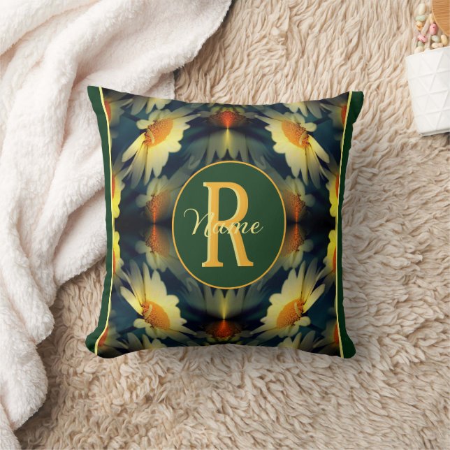 Custom Monogram Initial Name Daisy Floral Art Cushion (Blanket)