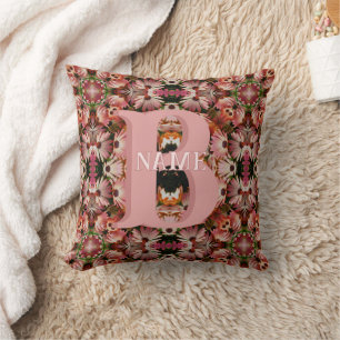 Custom Monogram Initial Name Daisy Floral Art Cushion