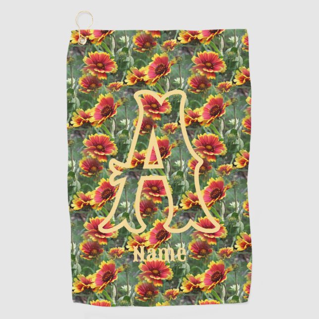 Custom Monogram Initial Name Daisy Flowers Golf Towel (Front)