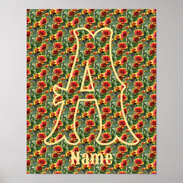 Custom Monogram Initial Name Daisy Flowers Poster (Front)
