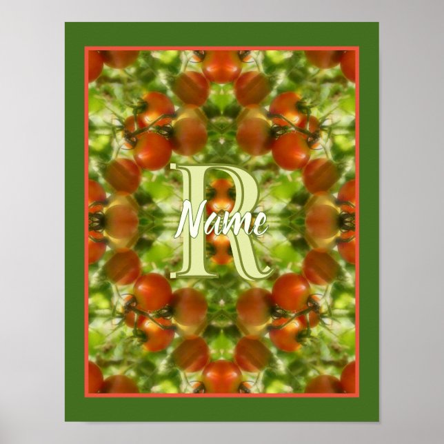 Custom Monogram Initial Name Garden Tomatoes Poster (Front)
