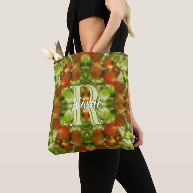 Custom Monogram Initial Name Garden Tomatoes Tote Bag (Close Up)