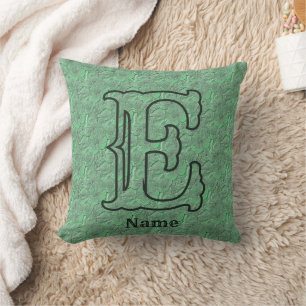 Custom Monogram Initial Name Green Floral Cushion