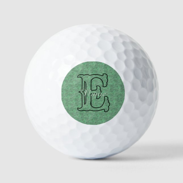 Custom Monogram Initial Name Green Floral Golf Balls (Front)