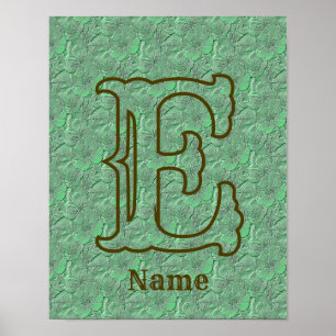 Custom Monogram Initial Name Green Floral Poster