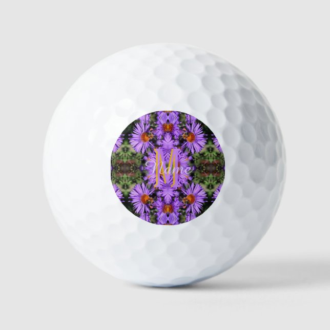 Custom Monogram Initial Name Honeybee Aster Art Golf Balls (Front)