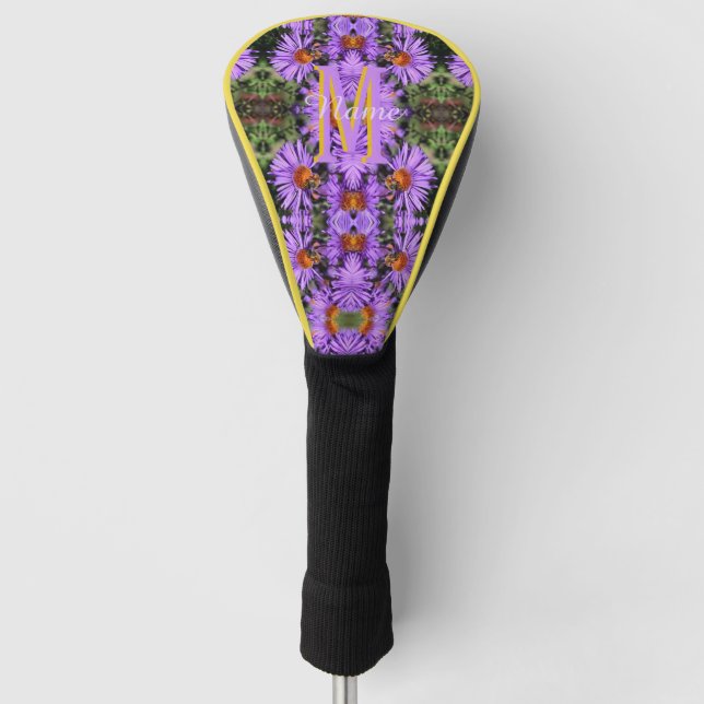 Custom Monogram Initial Name Honeybee Aster Art Golf Head Cover (Front)