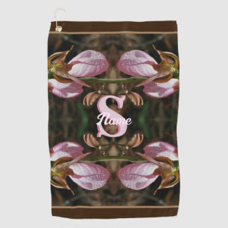Custom Monogram Initial Name Lady Slipper Flowers Golf Towel