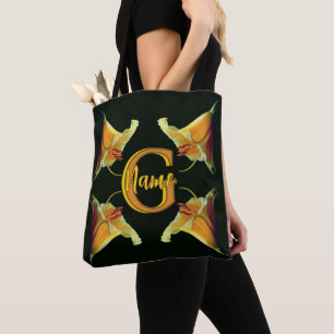 Custom Monogram Initial Name Lily Flowers Tote Bag