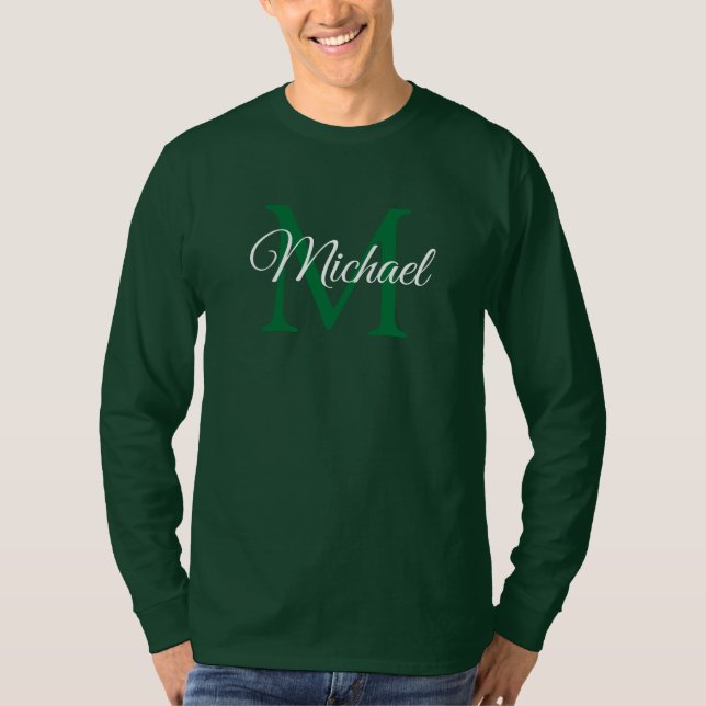 Custom Monogram Initial Name Mens Long Sleeve T-Shirt (Front)