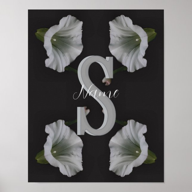 Custom Monogram Initial Name Morning Glory  Poster (Front)