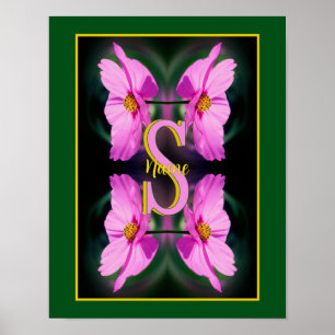 Custom Monogram Initial Name Pink Cosmos Poster