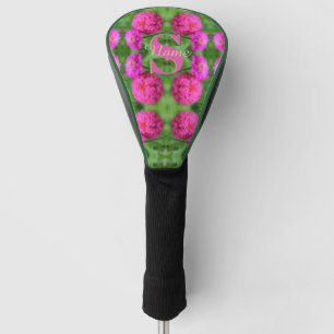 Custom Monogram Initial Name Pink Zinnias Golf Head Cover