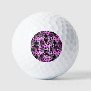 Custom Monogram Initial Name Purple Daisies Golf Balls