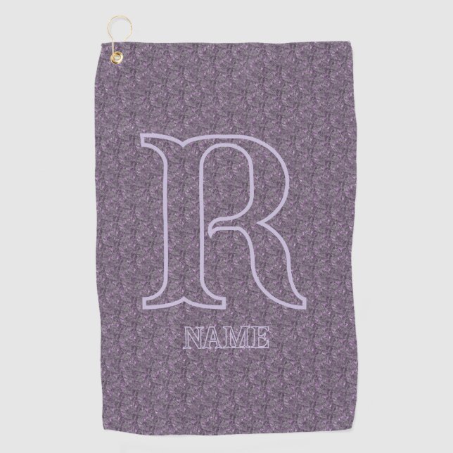 Custom Monogram Initial Name Purple Floral Golf Towel (Front)