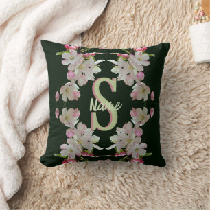 Custom Monogram Initial Name Spring Blossoms Art Cushion