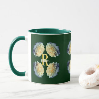 Custom Monogram Initial Name Yellow Roses Mug