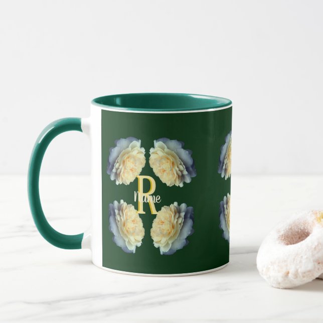 Custom Monogram Initial Name Yellow Roses Mug (With Donut)