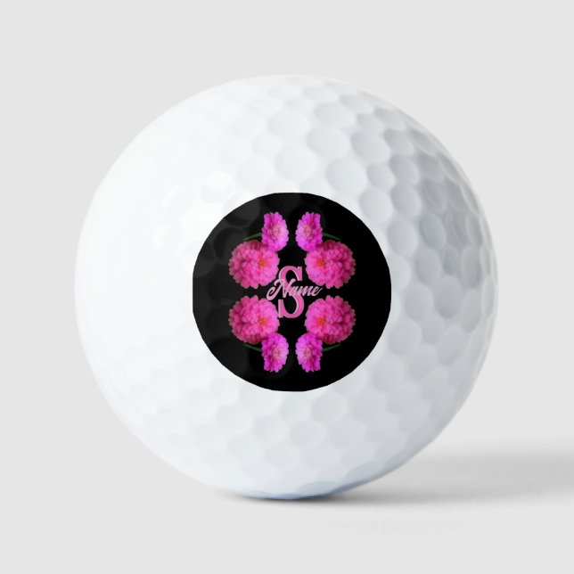 Custom Monogram Initial Name Zinnia Floral Art Golf Balls (Front)
