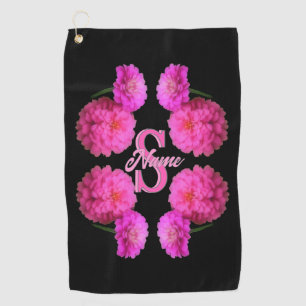 Custom Monogram Initial Name Zinnia Floral Art Golf Towel