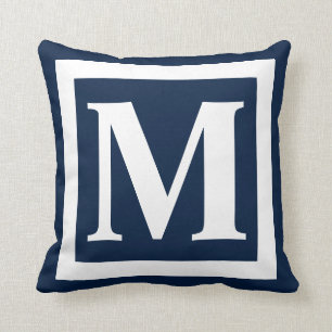 Custom Monogram Initial Navy Blue White Square Cushion